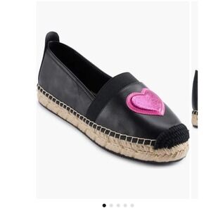 Karl Lagerfeld Paris Manika Heart Patch Espadrille Flats Black Leather Women 9.5